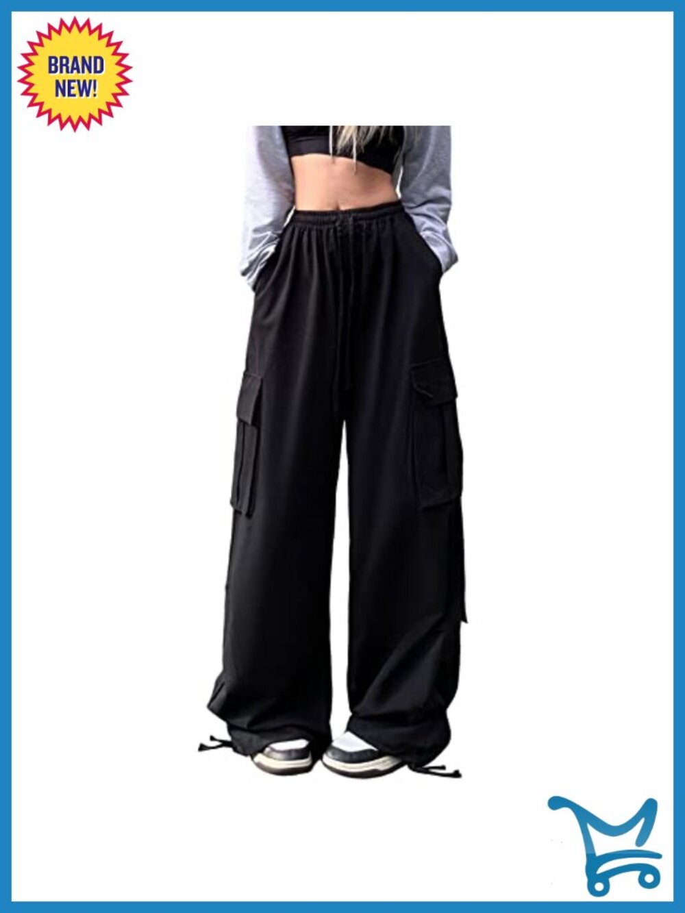 Women's Baggy Cotton Cargo Pants High Rise Wide Leg Y2K Streetwear